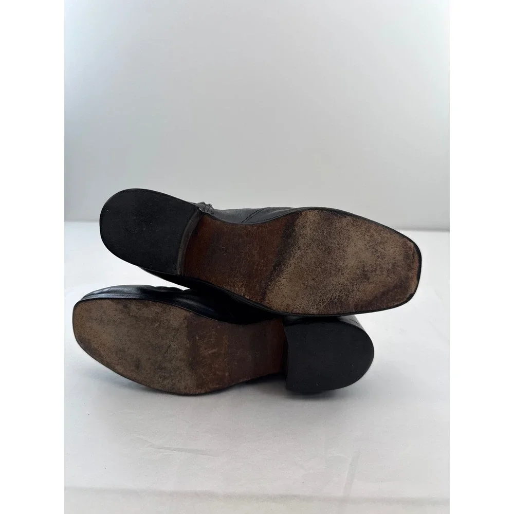 Verde Leather Ankle Boots Women 6W Black Block Heel Zip Up Brazil 90s Minimalist